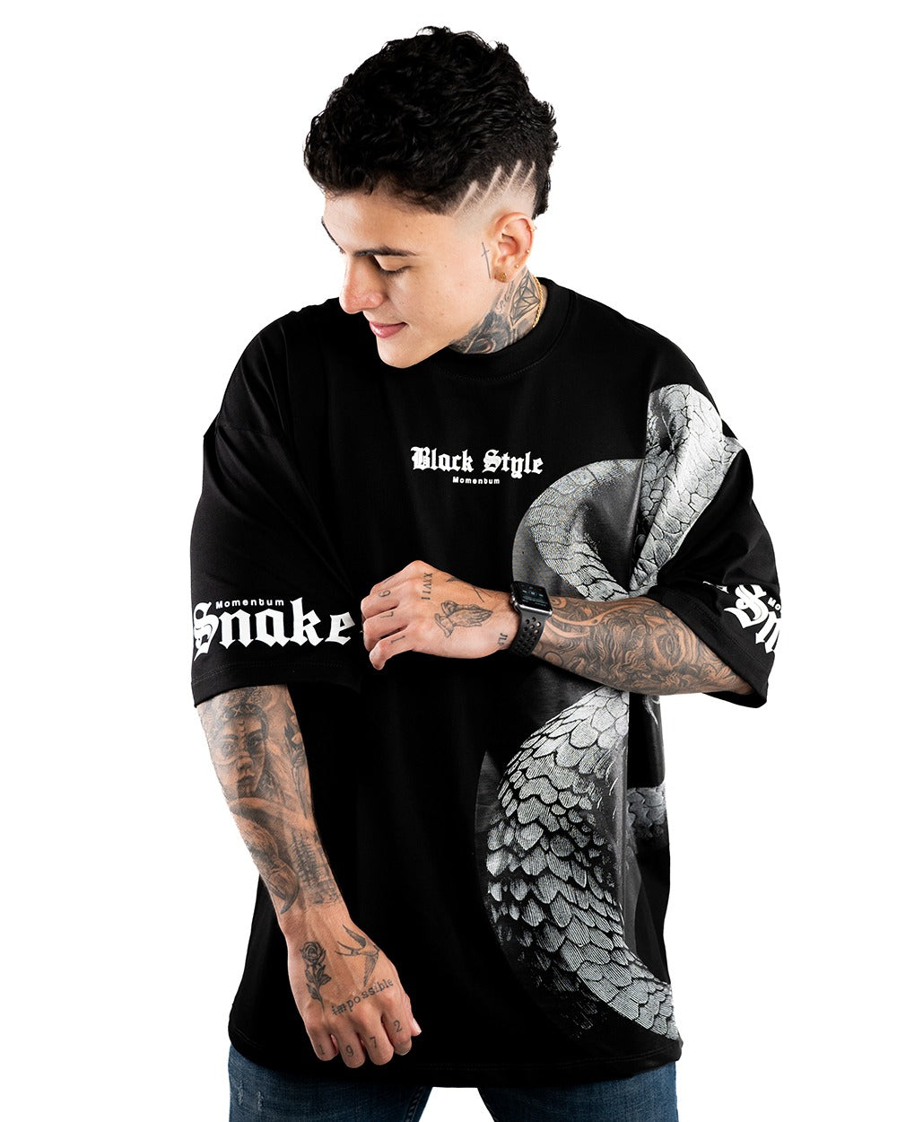 CAMISETA OVERSIZE H SERPIENTE NEGRA ALTO GRAMAJE