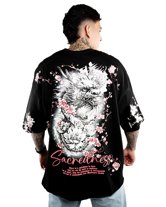 CAMISETA OVERSIZE H NEGRA DRAGON ALTO GRAMAJE