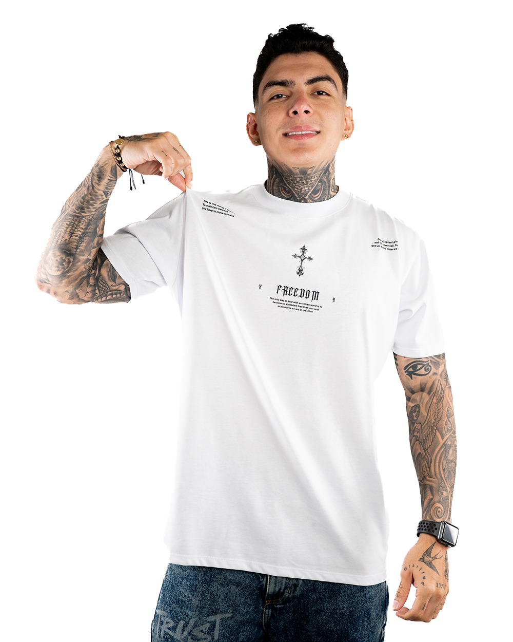 CAMISETA H BLANCA PESADA CRUZ ALAS