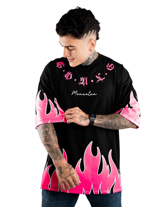 CAMISETA OVERSIZE H LLAMAS MAGENTA ALTO GRAMAJE