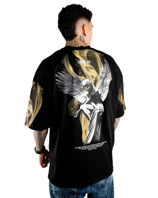 CAMISETA OVERSIZE H ALTO GRAMAJE NEGRA ANGEL CARETA