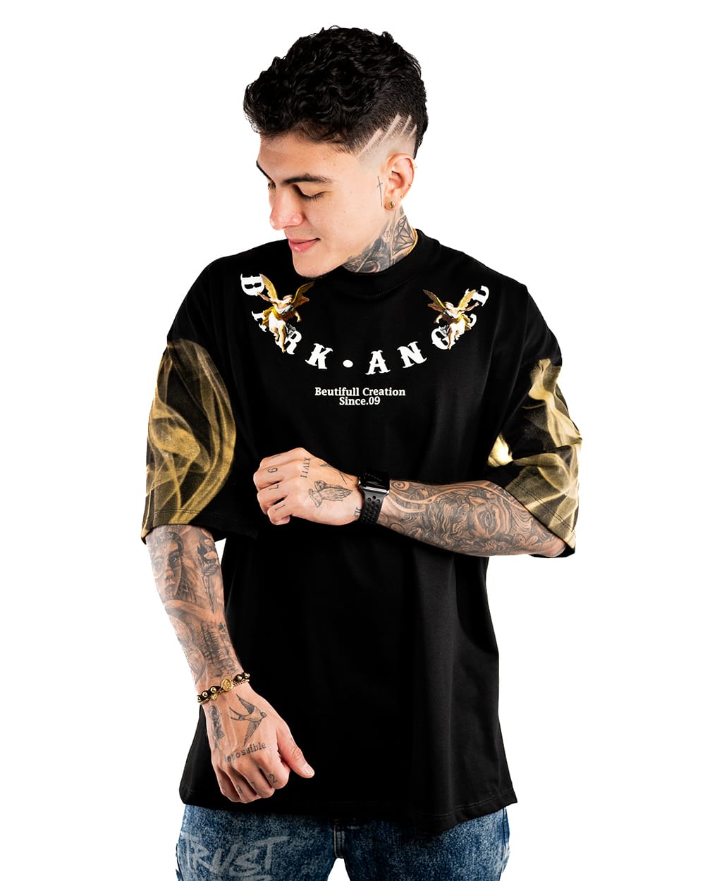CAMISETA OVERSIZE H ALTO GRAMAJE NEGRA ANGEL CARETA