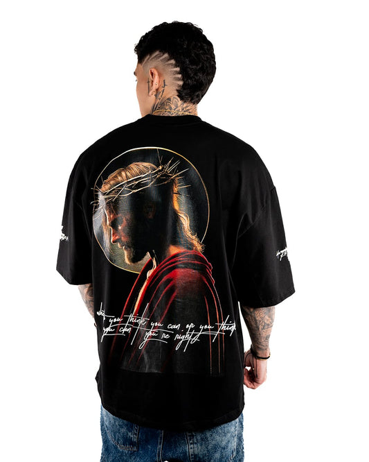CAMISETA OVERSIZE H ALTO GRAMAJE NEGRA CRISTO